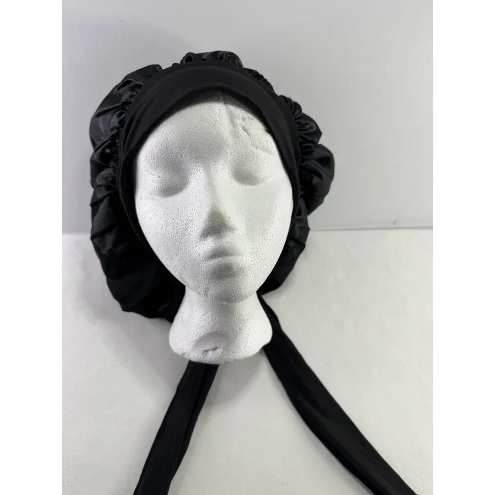 Black or pink Satin Hair Bonnet Adjustable Tie Wide Band Sleep Cap‎ Night Turban